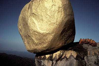BURMA. Kyaiktiyo. 1978. The Golden Rock at Shwe Pyi Daw (the 'Golden Country'), the Buddhist holy place.